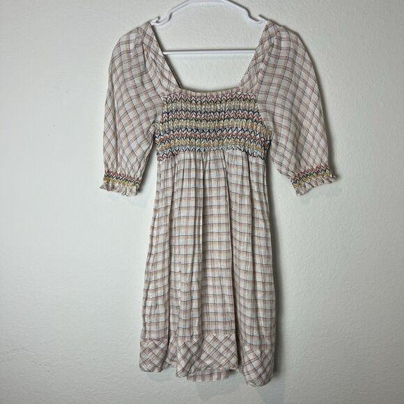 Faherty Women's Crispin Windowpane Smocked Lola Dress Size Small 217 - Picture 6 of 8